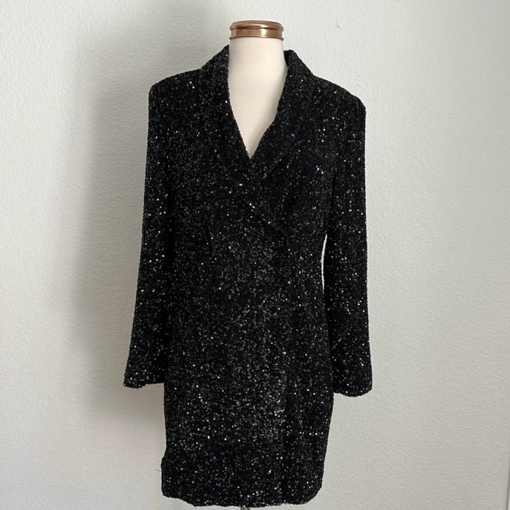 & Other Stories Black Sequin Double Breasted Blazer Dress